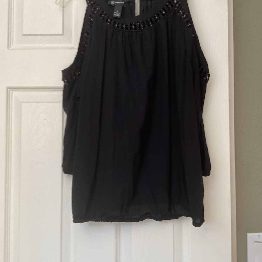 INC International Concepts Black Embellished Blouse